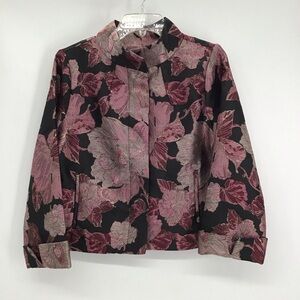 Chico’s Women’s Jacquard Metallic Thread Floral Jacket Coat Black/Pink Chico’s 1